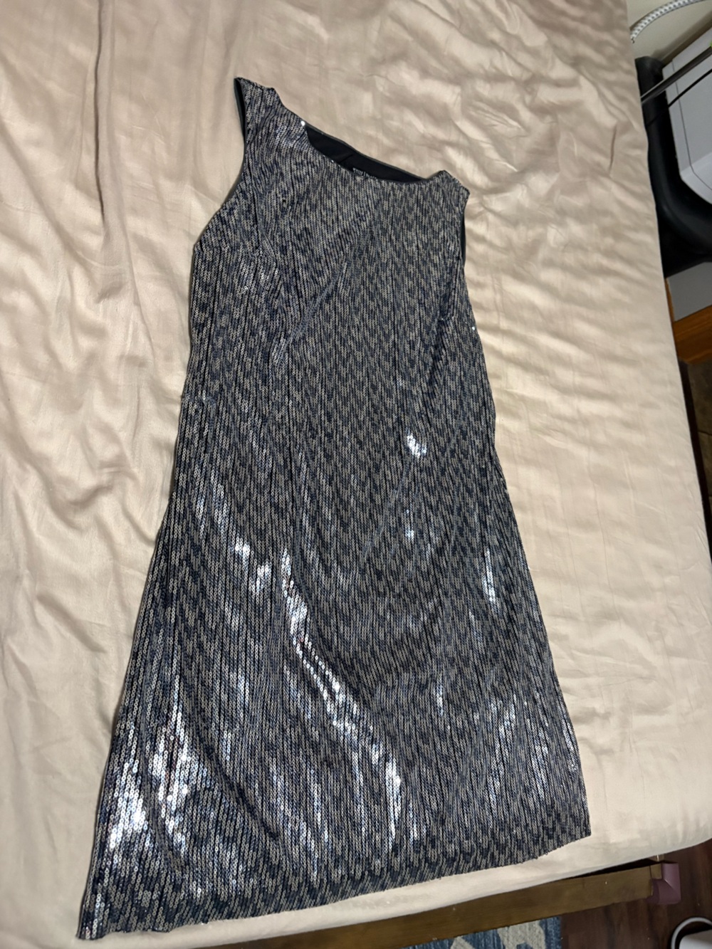 WHBM Blue Metallic sequined shimmer skater style dress! Pull on!